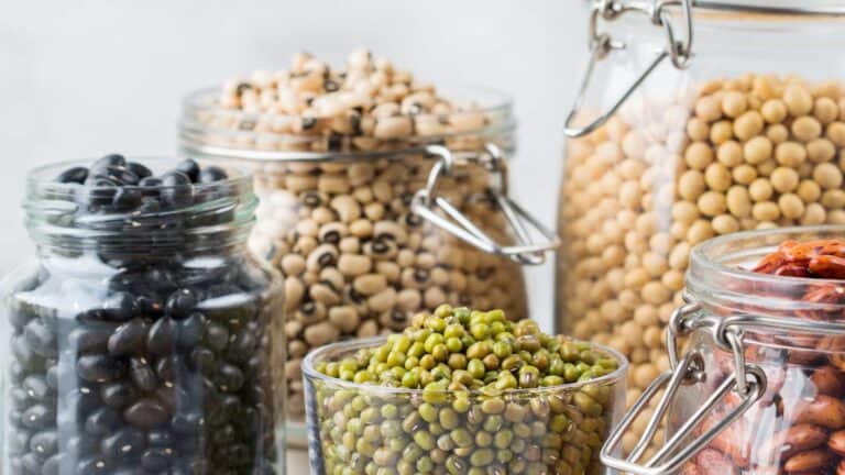 Glass jars full of beans.