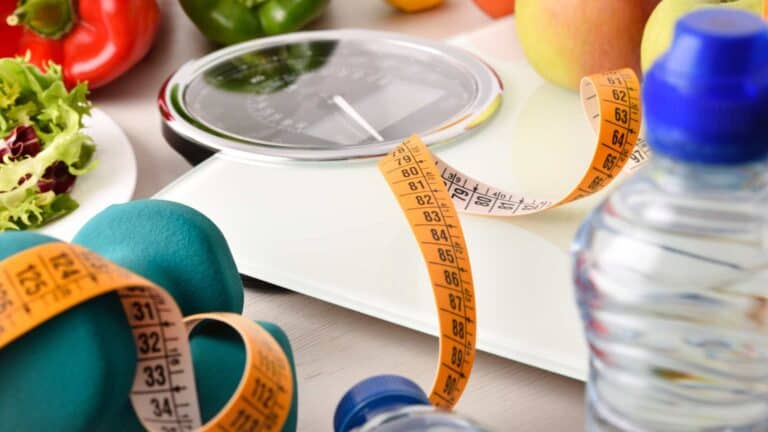 scale, weights and water bottle.